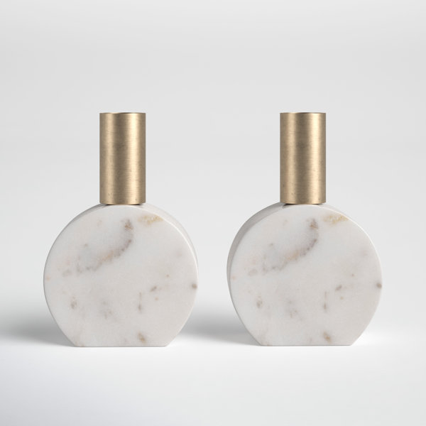 Liska Round Marble Candle Holders, Set Of 2 Joss & Main